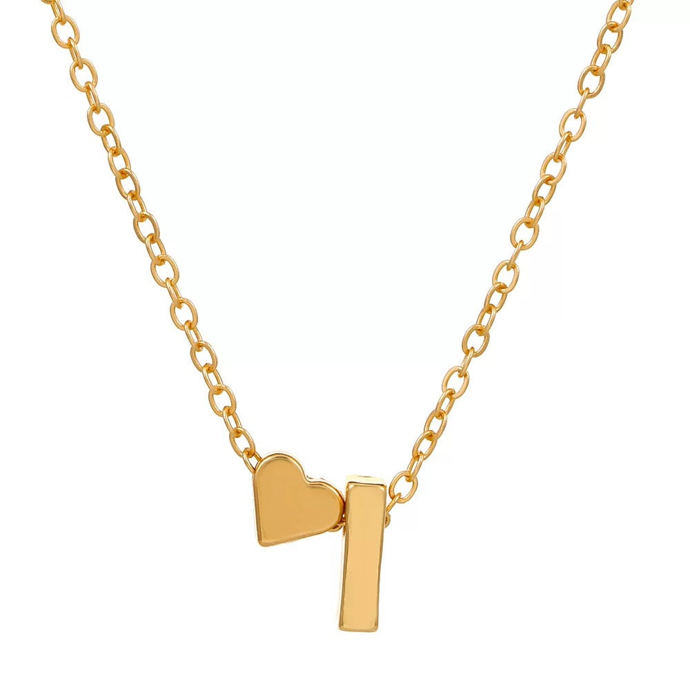 Tiny Heart Custom Initial Necklace (18K Gold Plated)