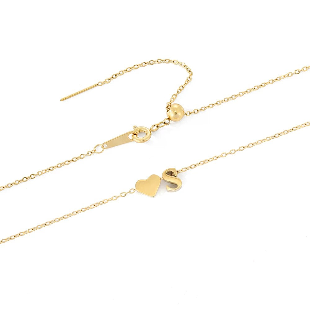 Tiny Heart Custom Initial Necklace (18K Gold Plated)