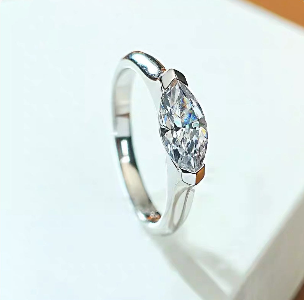 Marquise Cut Moissanite Ring (925 Sterling Silver)